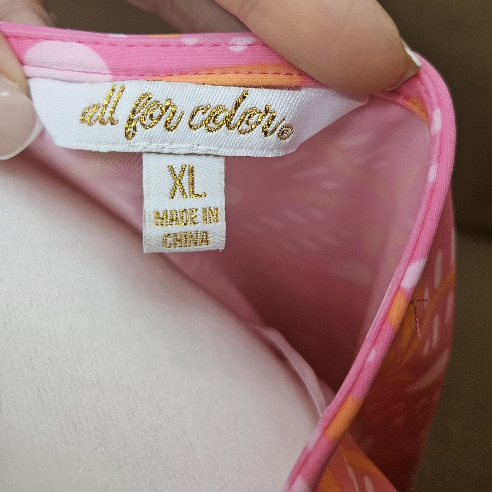 All For Color Pink And Orange Casual Dress Crew Neck Short Sleeve UPF 50 - Picture 4 of 6
